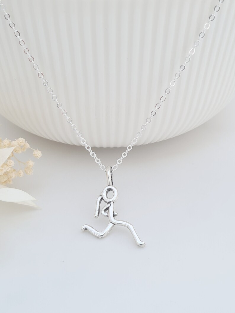 Running Lady Girl Necklace, Runners Jewellery, Athletes Necklace, Silver Plated Running Lady Pendant, Jogging Jewellery, Sports Lover Gift image 1