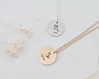 Laser Engraved Zodiac Necklace, Star Sign Pendant, Horoscope Necklace, Birthday Zodiac, Birthday Necklace, Girlfriend Gift, Astrology Gift