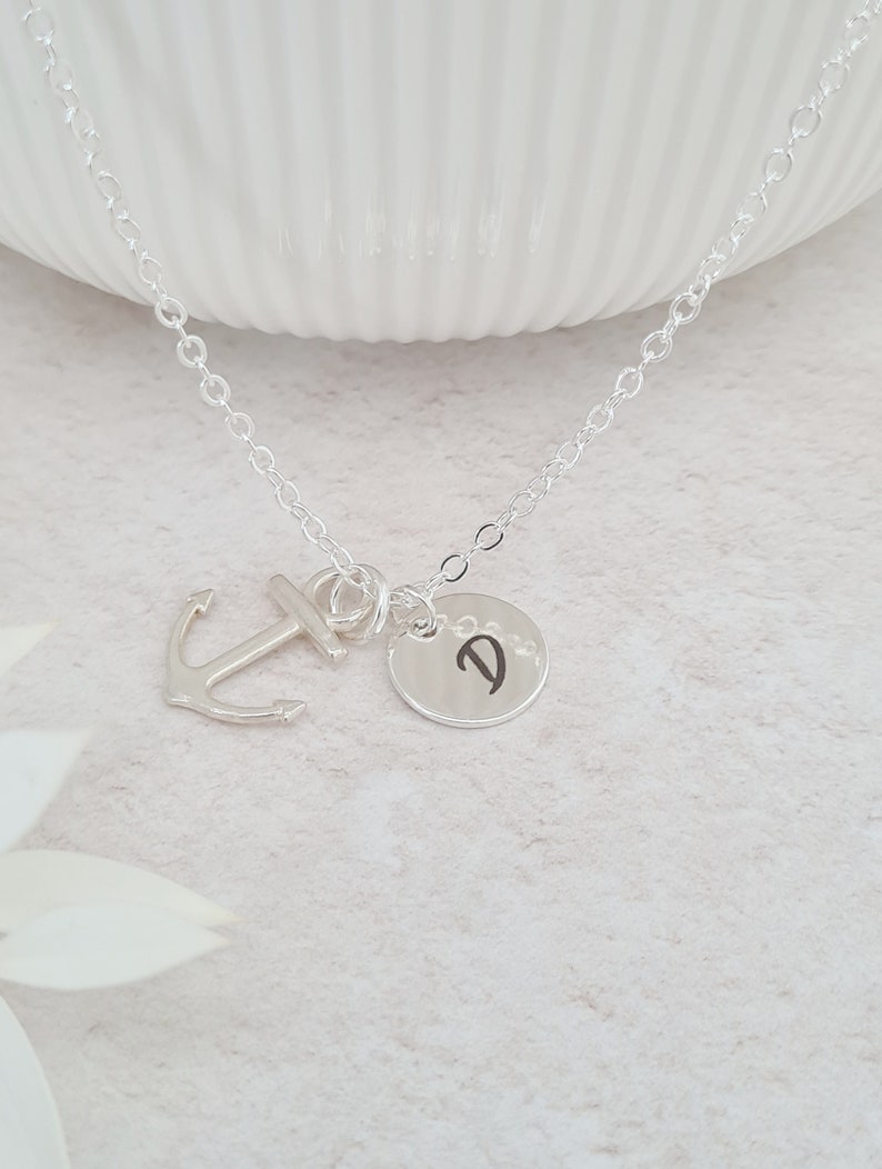 Personalised Anchor Necklace, Customised Anchor Pendant, Nautical Jewellery, Engraved Initial Anchor Necklace, Navy Gifts, Gifts for Girls image 2