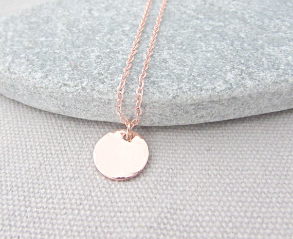 Rose Gold Coin Necklace Hammered Disc 