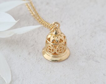Gold Bell Necklace, Filigree Bell Pendant, Gifts for Women & Girls, Mom Gift, Bell Jewellery, Small Bell, Wedding Bell, Bridesmaid Gifts