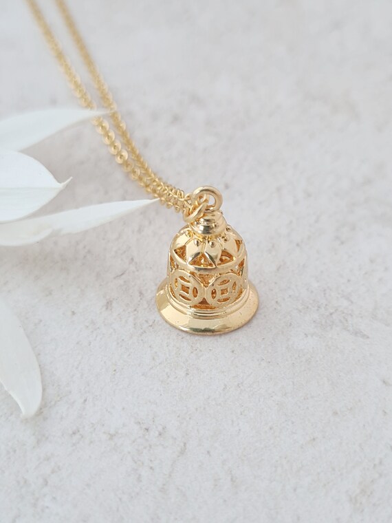 Golden Bell Necklace Filigree Bell Pendant Gifts for Women