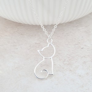 Personalised Cat Necklace, Cat and Initial Pendant, Cat Lover Gift, Silhouette Cat, Cat Jewellery, Cat Lady Gift, Pet Jewellery, Pet Gifts image 2