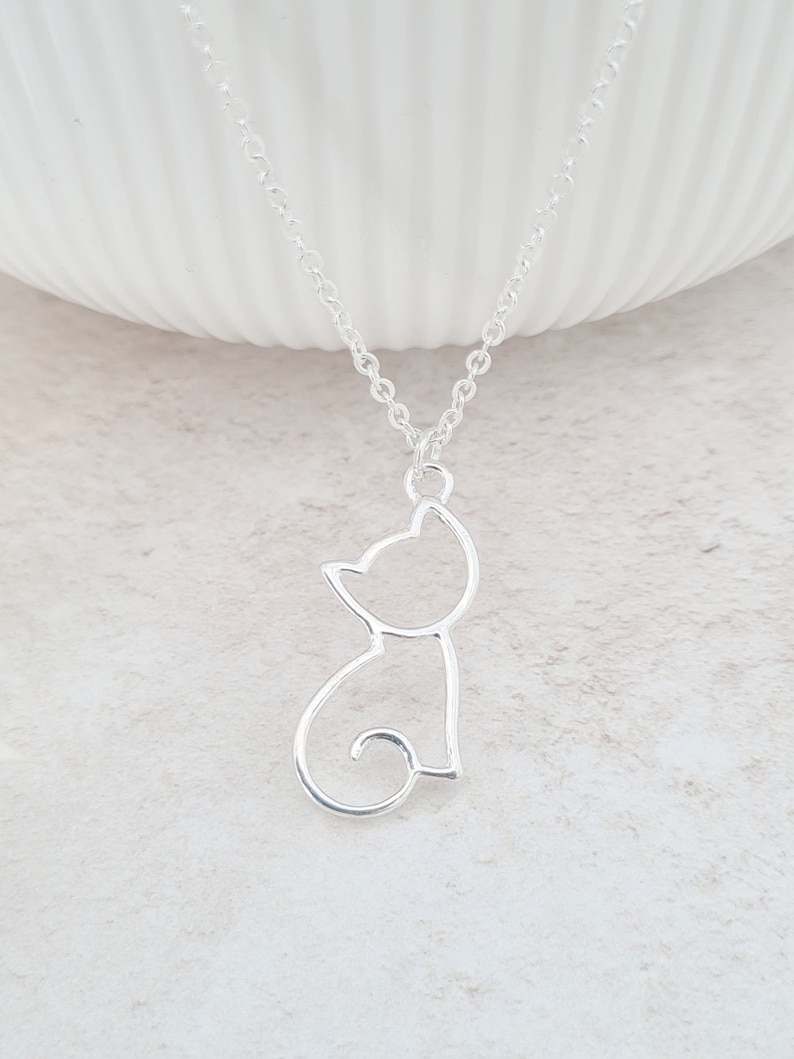 Personalised Cat Necklace, Cat and Initial Pendant, Cat Lover Gift, Silhouette Cat, Cat Jewellery, Cat Lady Gift, Pet Jewellery, Pet Gifts image 2