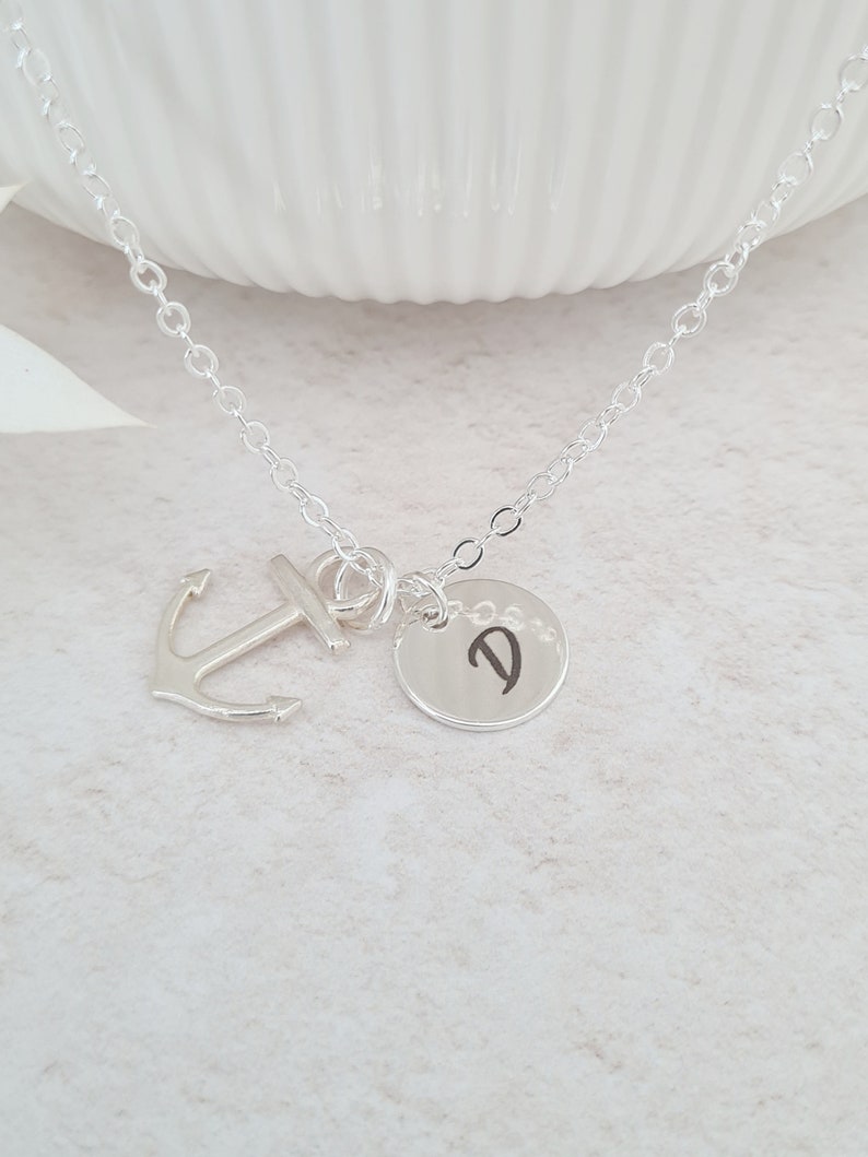 Personalised Anchor Necklace, Customised Anchor Pendant, Nautical Jewellery, Engraved Initial Anchor Necklace, Navy Gifts, Gifts for Girls image 4