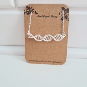 DNA Double Helix Necklace, Science Jewellery, DNA Molecule Pendant, Biology and Chemistry Necklace, Geekery Gifts, Horizontal DNA Pendant image 3