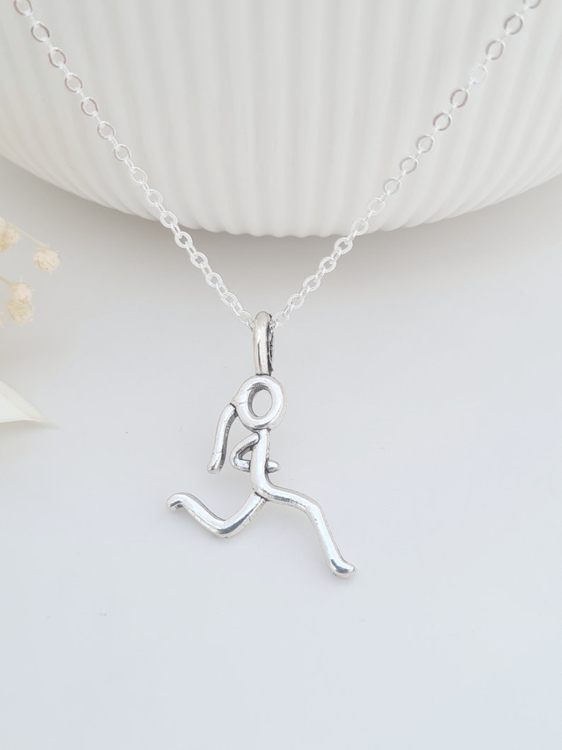 Running Lady Girl Necklace, Runners Jewellery, Athletes Necklace, Silver Plated Running Lady Pendant, Jogging Jewellery, Sports Lover Gift image 2