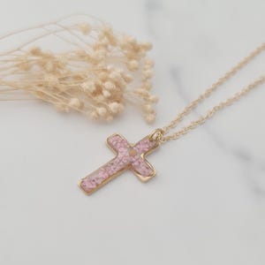 Mustard Seed & Pink Flower Cross Necklace, Gold or Silver Floral Cross, Religious Jewellery, Mustard Seed Necklace image 2