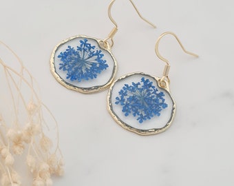 Blue Baby's Breath Earrings, Blue Flower Earrings, Real Blue Gypsophila, Floral Jewellery, Dried Flower Earrings, Something Blue Gifts