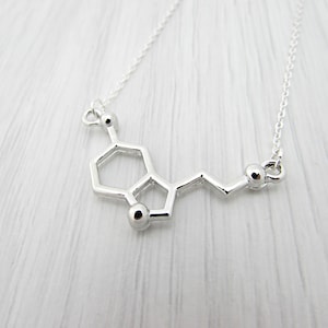 Horizontal Serotonin Necklace, Science Necklace, Geekery Gifts, Happy Molecule Pendant, Chemistry Jewellery, Nurse Gift, Science Jewellery