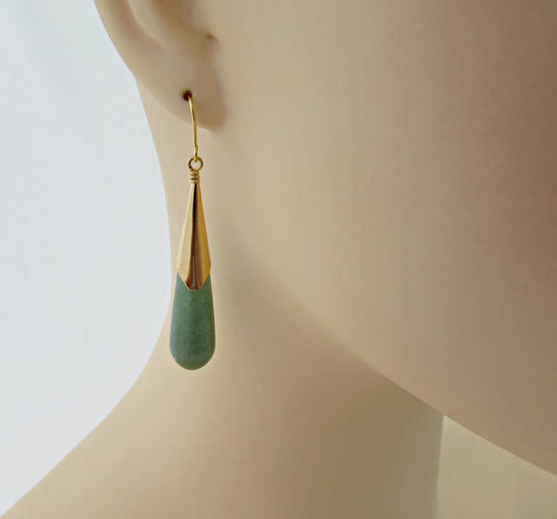 Long Jade Drop Earrings Gold Jade Earrings Gifts for Women Etsy