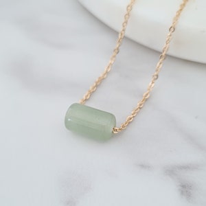 Sage Green Jade Tube Necklace: Gold Plated Chain Pendant