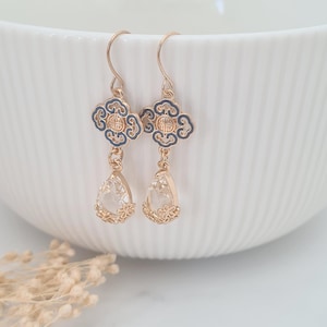 Moroccan Style Crystal Drop Earrings, Blue Filigree Earrings, Dainty Crystal Earrings, Teardrop Dainty Earrings, Gifts for Women, Bridesmaid