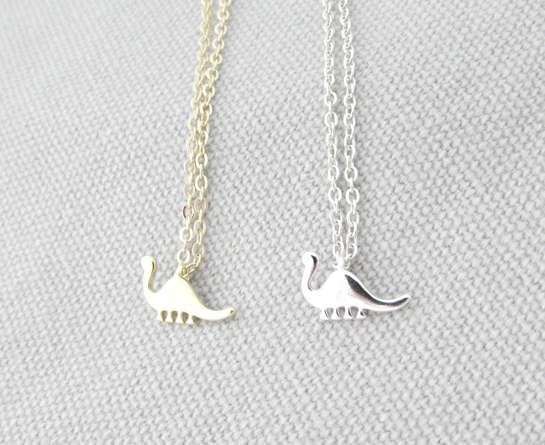 Tiny Silver or Gold Dinosaur Necklace Brontosaurus Necklace Etsy