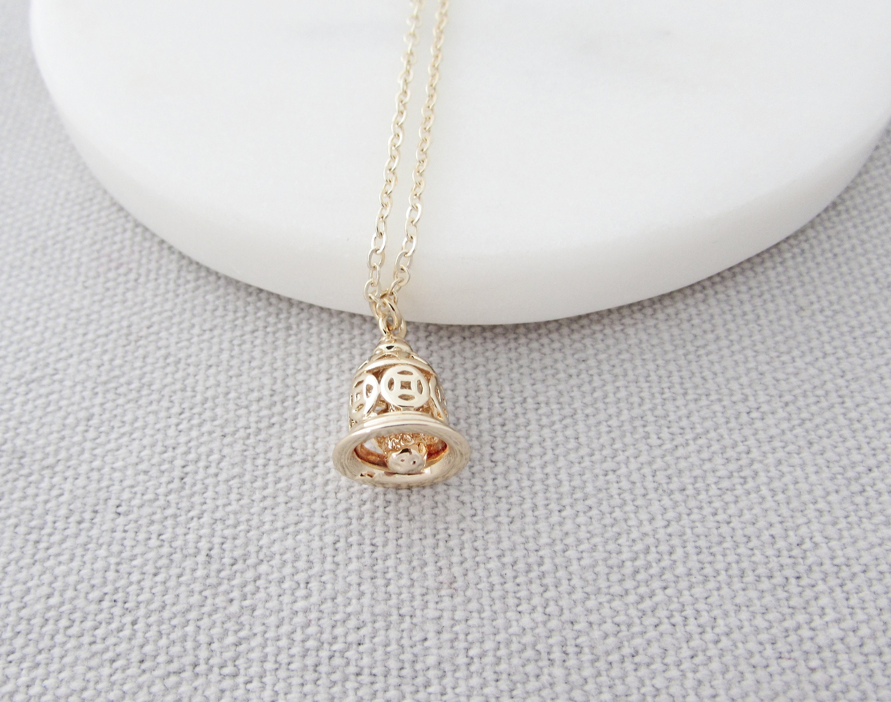 Gold Bell Necklace Bell Necklace Filigree Bell Pendant Etsy UK