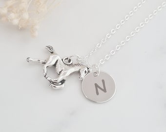 Horse & Initial Necklace, Personalised Horse Necklace, Equestrian, Horse Themed, Horse Pendant, Cow Girl, Horse Jewellery, Engraved Initial