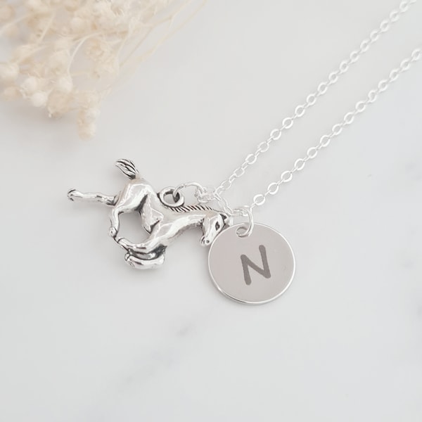 Horse & Initial Necklace, Personalised Horse Necklace, Equestrian, Horse Themed, Horse Pendant, Cow Girl, Horse Jewellery, Engraved Initial