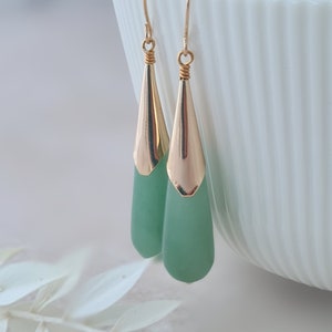 Long Jade Drop Earrings, Gold Jade Earrings, Gifts for Women UK, Jade Earrings Dangle, 35th Wedding Anniversary Gifts, Green Stone Earrings