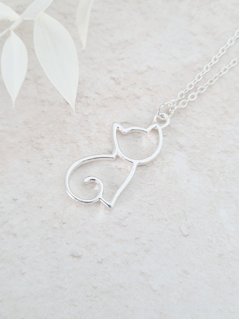 Personalised Cat Necklace, Cat and Initial Pendant, Cat Lover Gift, Silhouette Cat, Cat Jewellery, Cat Lady Gift, Pet Jewellery, Pet Gifts image 4