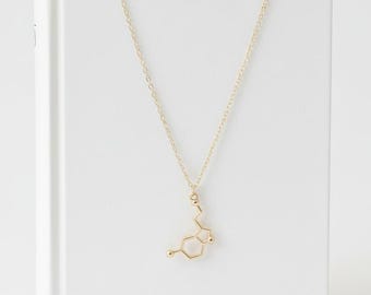 Gold Serotonin Molecule Necklace, Chemistry Science Gift, Gold Plated Brain Chemical Pendant, Geeky Gift, Psychologist, Biochemist, Doctor
