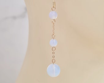 Opalite Earrings, Long Opalite Earrings, Moonstone Dangle Earrings, Opaque Gemstone Earrings, Bridesmaid Earrings, Mother's Day Gifts