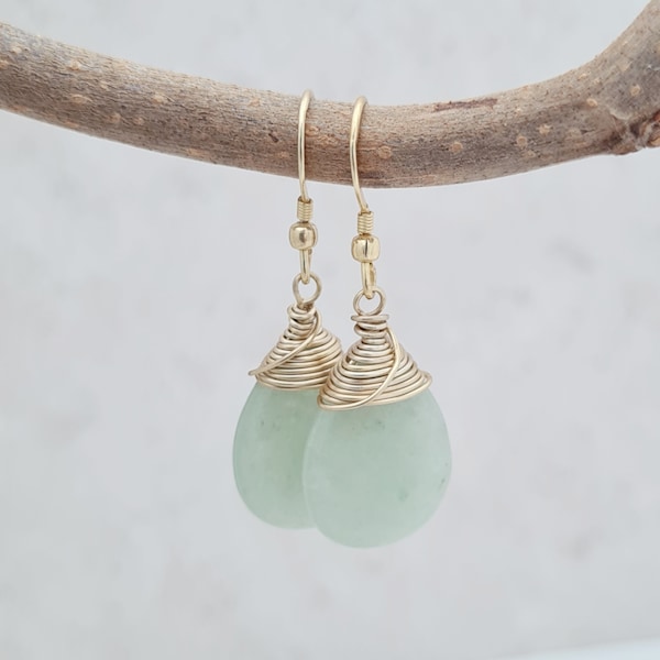 Aventurine Earrings, Teardrop Earrings, Green Gemstone Earrings, Gemstone Ear Jewellery, Briolette  Drop Earrings, Bridesmaid Earrings