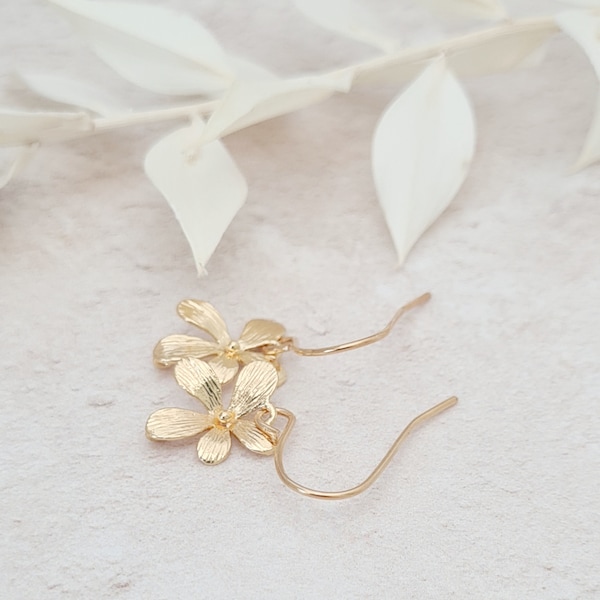 Dainty Flower Earrings, Tiny Flower, Gold Flower Earrings, Bridesmaid Gifts, Bridesmaid Earrings, Floral Jewellery, Orchid Earrings, For Her