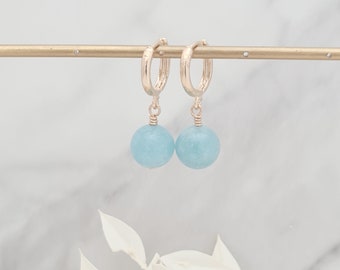 Aquamarine Hoop Earrings, Aquamarine Jewellery, March Birthstone, Huggie Earrings, Mother's Day Gifts, Gifts for Women, Something Blue