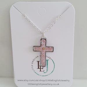 Mustard Seed & Pink Flower Cross Necklace, Gold or Silver Floral Cross, Religious Jewellery, Mustard Seed Necklace image 4