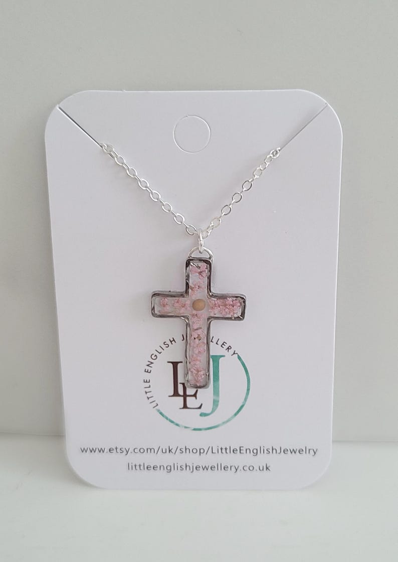 Mustard Seed & Pink Flower Cross Necklace, Gold or Silver Floral Cross, Religious Jewellery, Mustard Seed Necklace image 4