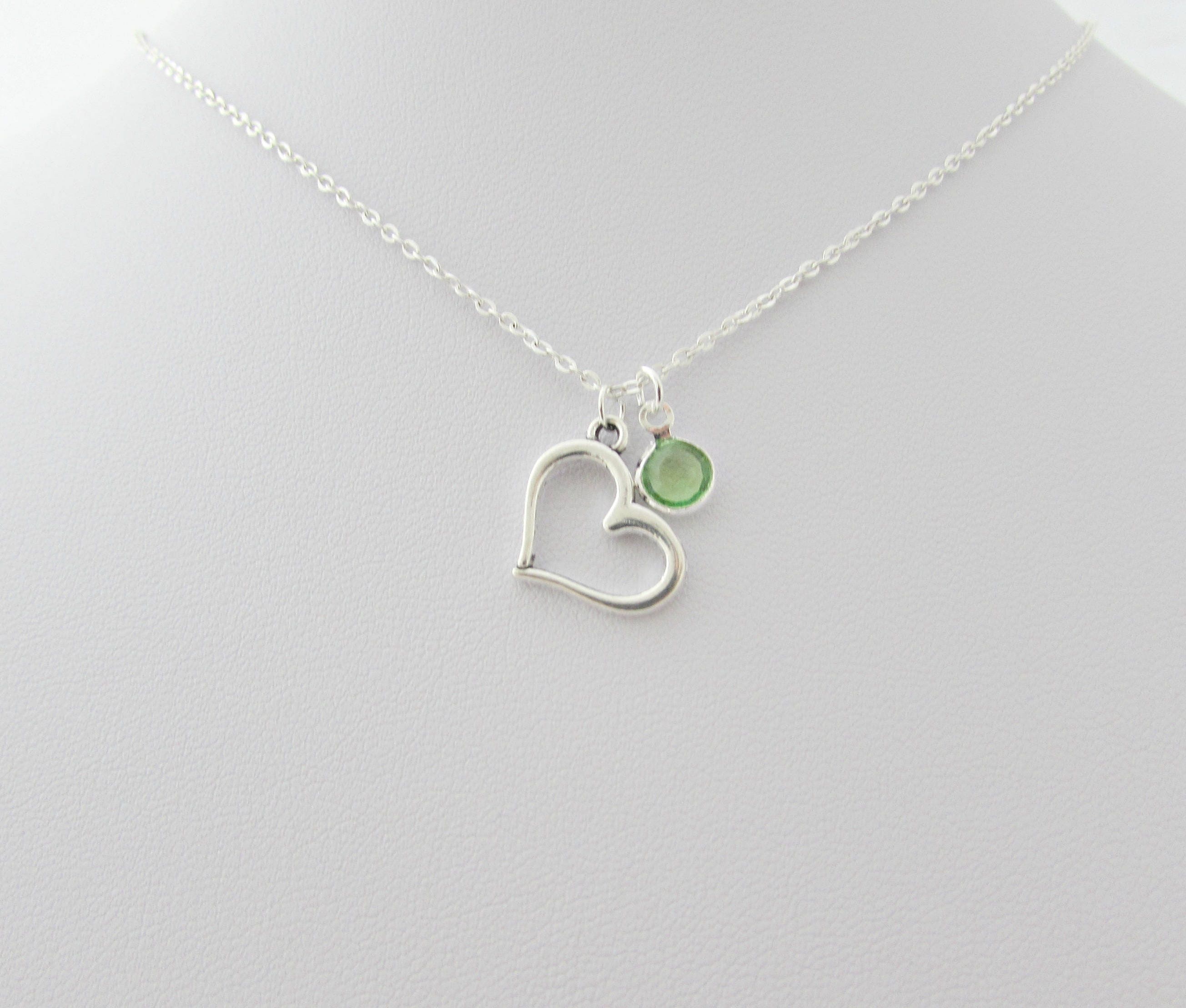 Heart and Birthstone Charm Necklace Silver Heart Birthstone - Etsy UK