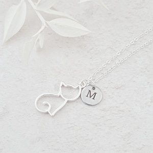 Personalised Cat Necklace, Cat and Initial Pendant, Cat Lover Gift, Silhouette Cat, Cat Jewellery, Cat Lady Gift, Pet Jewellery, Pet Gifts image 3