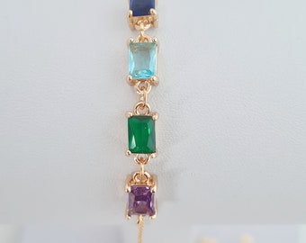 Coloured Gem Bracelet, Coloured Glass, Rectangle Glass Gem Bracelet, Multi Coloured Bracelet, Bridesmaid Bracelet, Birthstone Bracelet