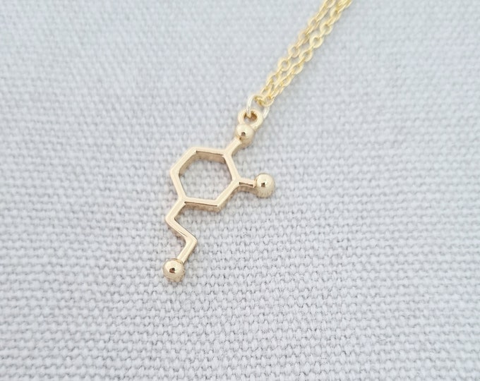 Collier dopamine, pendentif dopamine, collier scientifique, cadeaux geekery, bijoux molécule heureuse, bijoux symbole de la chimie, cadeaux scientifiques