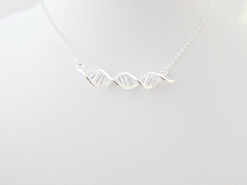 DNA Double Helix Necklace, Science Jewellery, DNA Molecule Pendant, Biology and Chemistry Necklace, Geekery Gifts, Horizontal DNA Pendant image 4