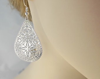 Silver Plated Filigree Earrings: Sterling Silver Wires, Lightweight Dangle