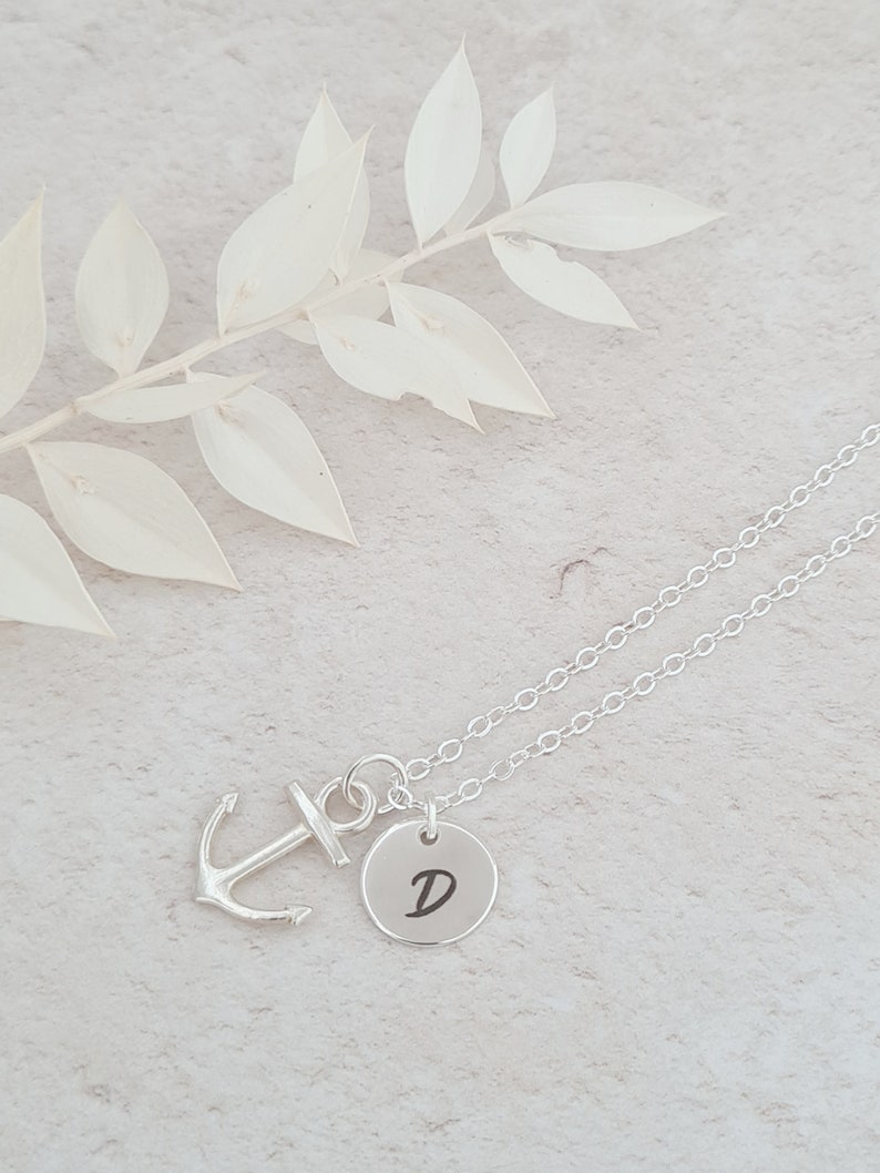 Personalised Anchor Necklace, Customised Anchor Pendant, Nautical Jewellery, Engraved Initial Anchor Necklace, Navy Gifts, Gifts for Girls image 3