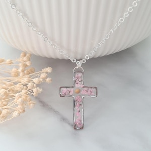 Mustard Seed & Pink Flower Cross Necklace, Gold or Silver Floral Cross, Religious Jewellery, Mustard Seed Necklace image 5