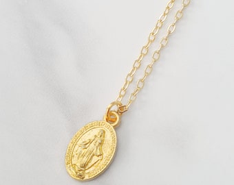 Virgin Mary Necklace, Our Lady Pendant, Religious Jewellery Gifts, Catholic Jewellery, Oval Madonna Disc Pendant, Spiritual Jewellery