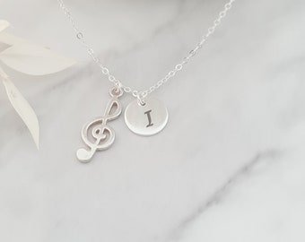 Treble Clef and Initial Necklace, Musical Necklace, Music Student Gifts, Treble Clef Pendant, Music Lover, Music Symbol, Music Jewellery