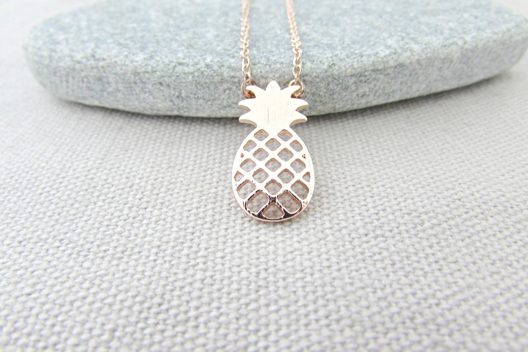 Pineapple Necklace in Rose Gold and Gold Plating, Fruit Jewellery