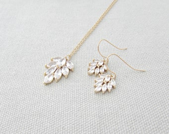 Leaf Necklace and Earring Set, CZ Feather Earrings, CZ Leaf Pendant, Feather Pendant, Bridesmaid Gifts, Leaf Jewellery, Mother's Day Gifts