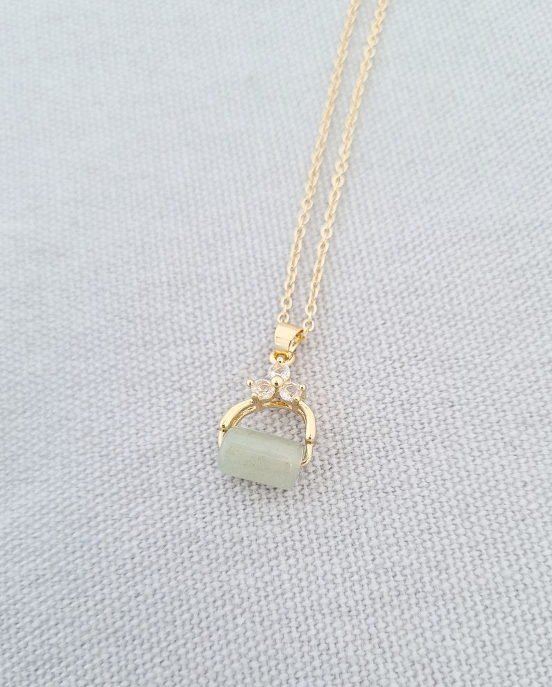 Jade Necklace Cylinder Jade Pendant Light Green Jade Gold Etsy UK