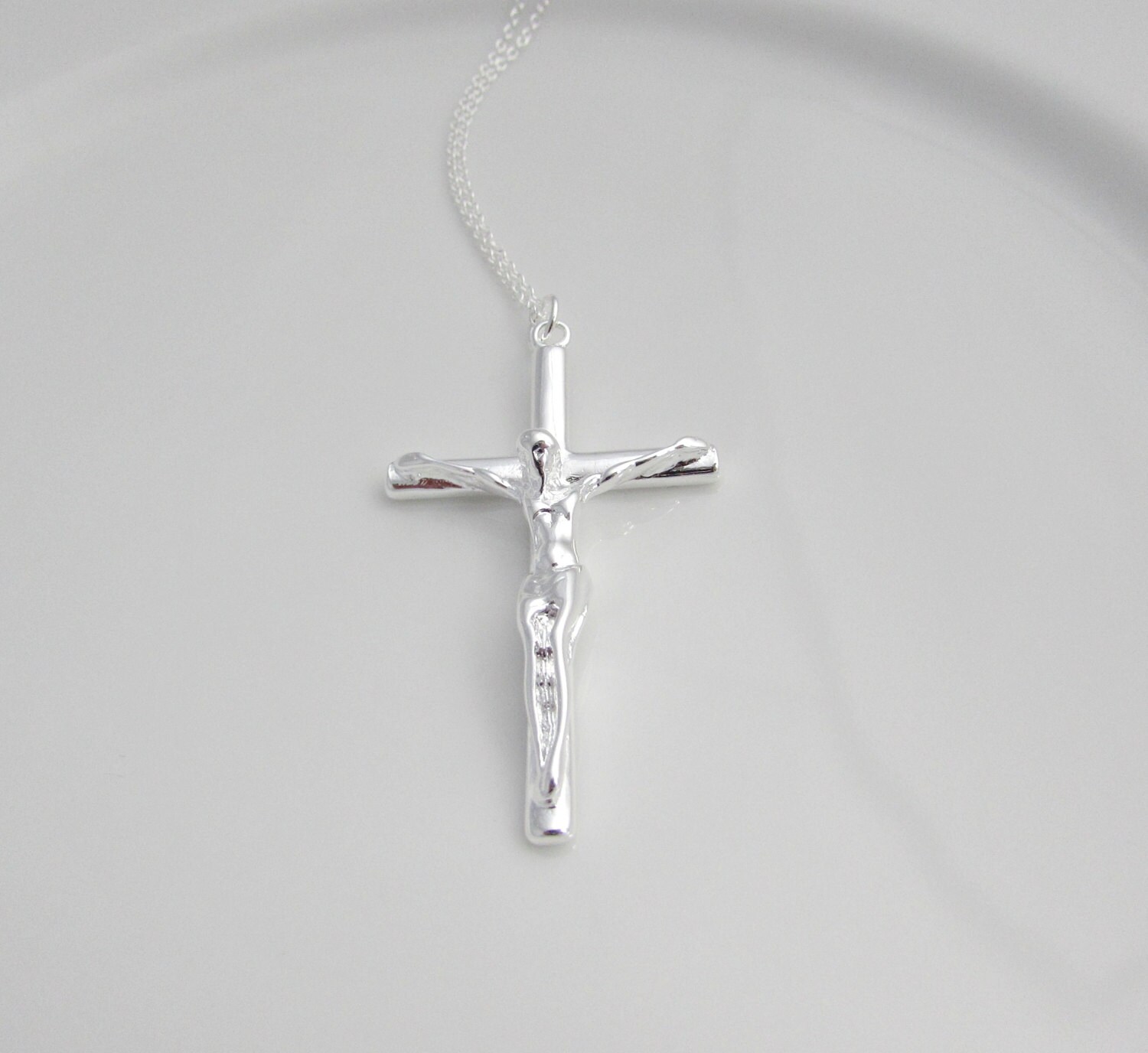 Very Big Silver Crucifix Necklace Cross Uk Er 50