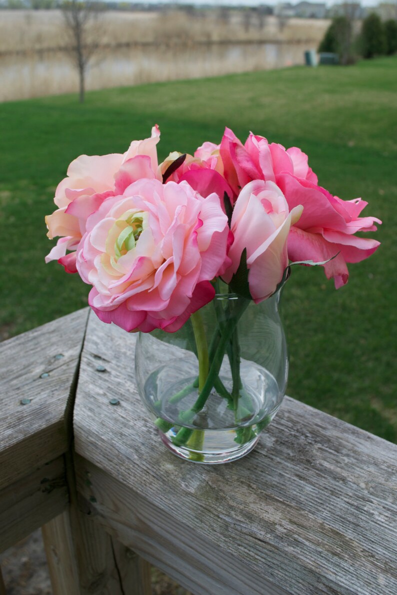 Pink Flower Arrangement in Glass Vase with Faux Water Acrylic Etsy