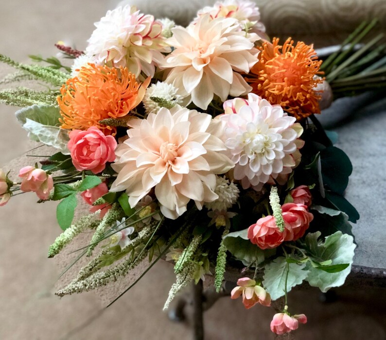 Dahlia & Pincushion Bridal Bouquet Wedding Flowers Etsy