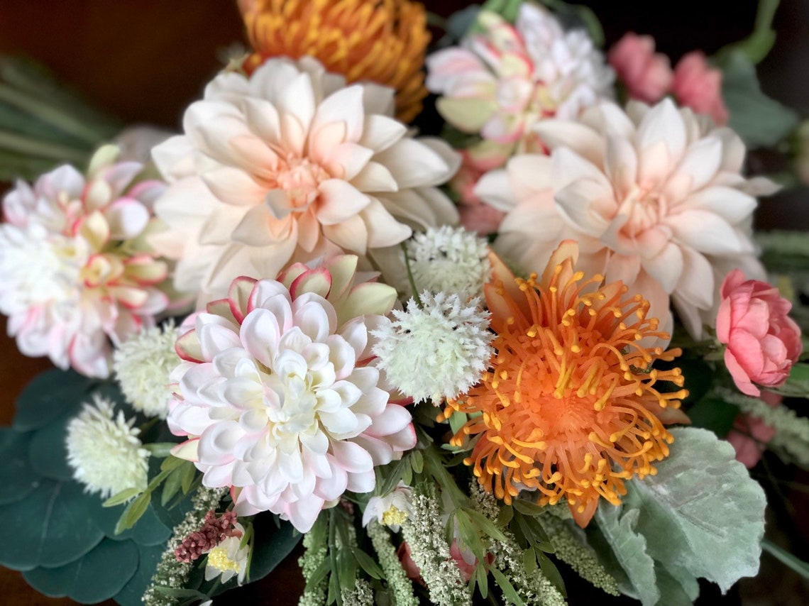 Dahlia & Pincushion Bridal Bouquet Wedding Flowers Etsy