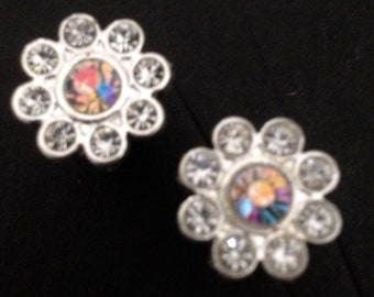 PAIR Small Crystal Flower Plugs Gauges 4g - 5mm 2g - 6mm 0g - 8mm