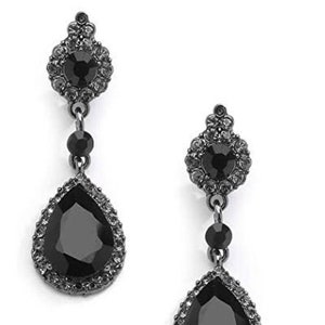 PAIR Black Teardrop Top Dangle Crystal Vintage Wedding Prom gauges plugs tunnels earrings 2g 0g 00g 7/16" 1/2" 6mm 8mm 10mm 11mm 12mm