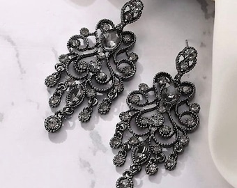 Victorian Black Gauges Vintage Earrings Wedding gauges Prom Jewelry Dangle Plugs Tunnels Earrings